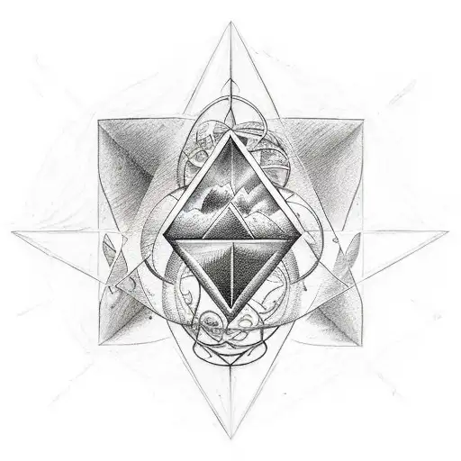Realistic portrayal of an alchemy triangle infused with elements of nature tattoo design idea
