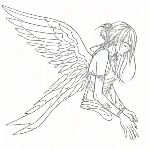 freehand lines y2k bone spine anime girl blood wings trible  tattoo design idea