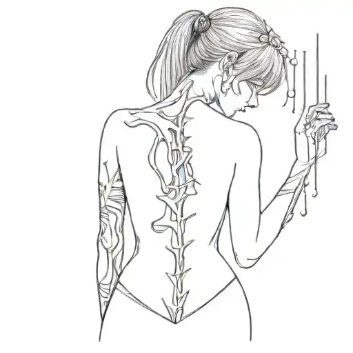 freehand lines y2k bone spine anime girl blood  tattoo design idea