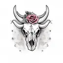 cow's skull where in it grows a olive tree tattoo design idea