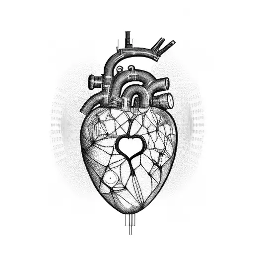 A futuristic cybernetic heart design incorporating elements of technology and machinery, symbolizing the fusion of human emotion and advancement in the digital age tattoo design idea