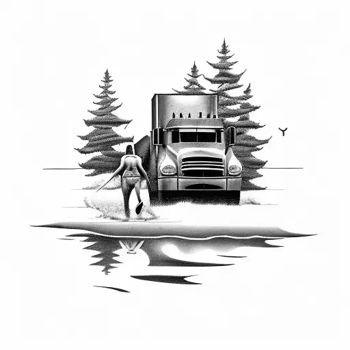 A truck driver walking on water with Jesus by his side tattoo design idea
