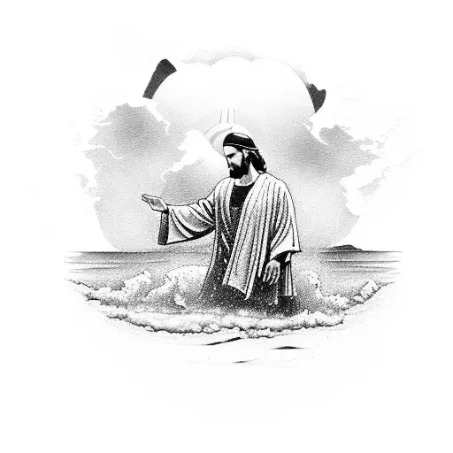 A truck driver walking on water with Jesus by his side tattoo design idea