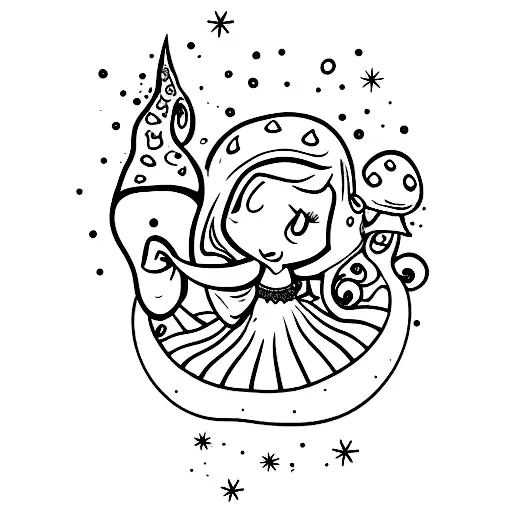 fairy kissing mushroom tattoo design idea