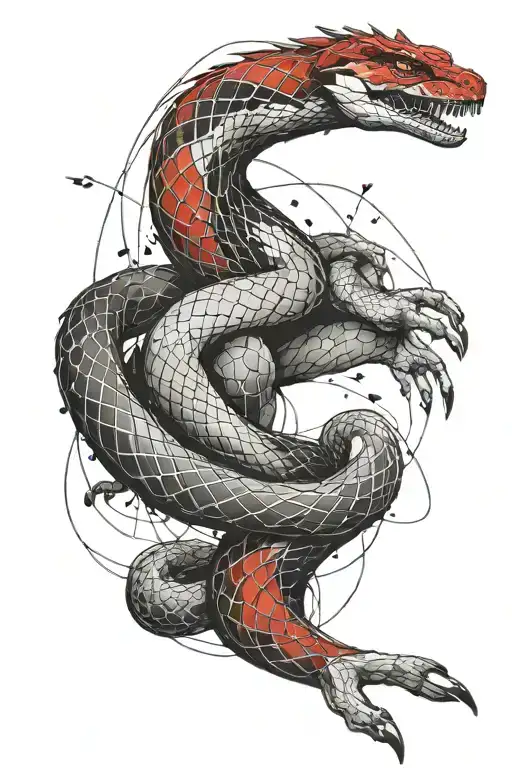 Show me a tattoo arm sleeve. It’s black and grey with a dark red snake wrapped around the arm from the wrist wrapping ar tattoo design idea