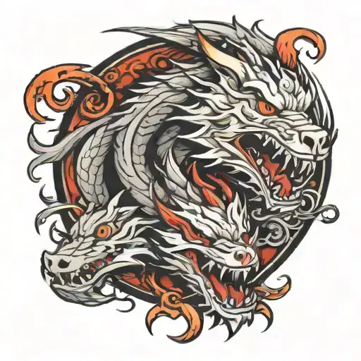 dragon and wolf tattoo design idea