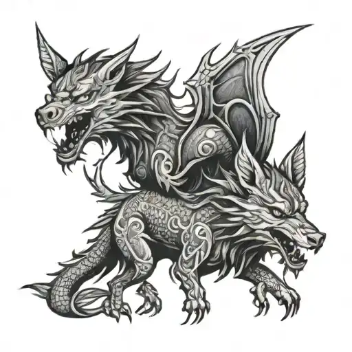 dragon and wolf tattoo design idea