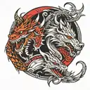 dragon and wolf tattoo design idea