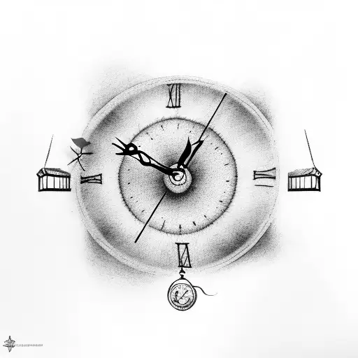 broken clock mix with saint angel tattoo design idea