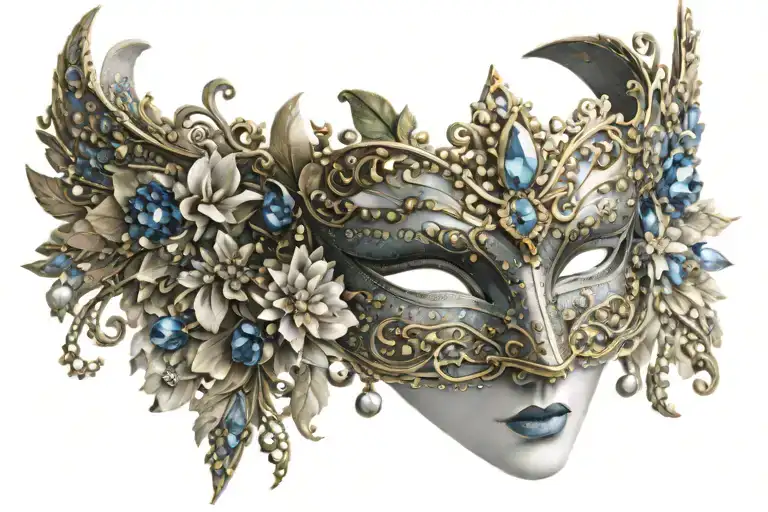 colombina venetian mask that is avant garde and made out of crystals and jewels tattoo design idea