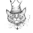 a small black cat wearing a wizard hat in watercolor tattoo design idea
