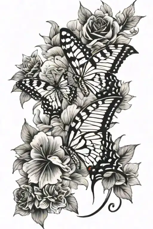 flowers and swallowtail butterflies  tattoo design idea