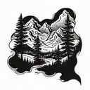western mountains with skiing tattoo design idea
