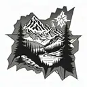 western mountains with skiing tattoo design idea