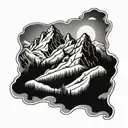 western mountains with skiing tattoo design idea
