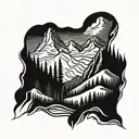 western mountains with skiing tattoo design idea