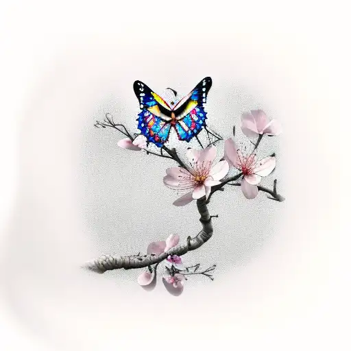 butterfly on cherry blossom tree  tattoo design idea