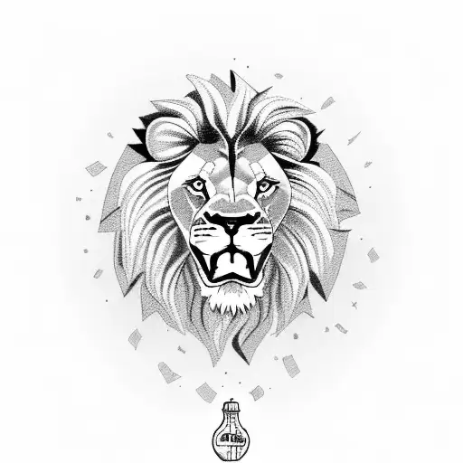 Lion with a message in a bottle tattoo design idea