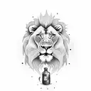 Lion with a message in a bottle tattoo design idea