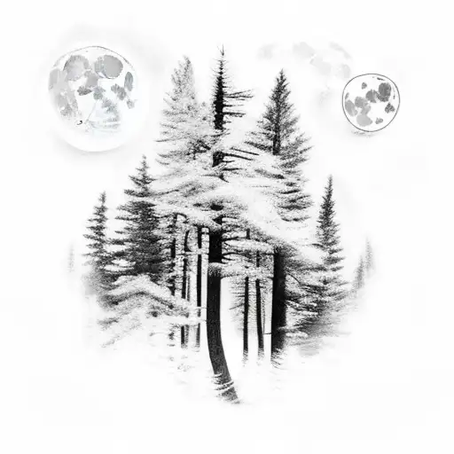 Forest full moon witchcraft magic tattoo design idea