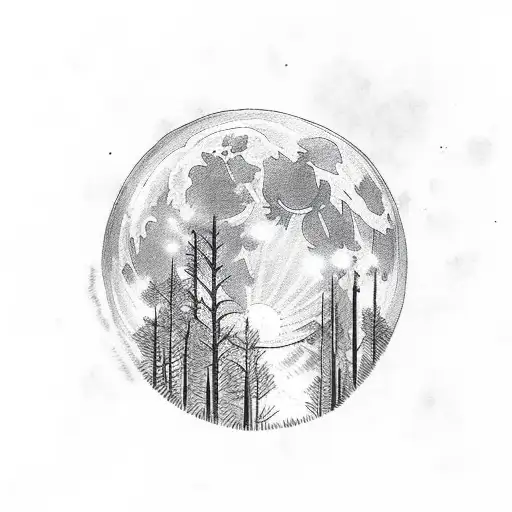 Forest full moon magic tattoo design idea