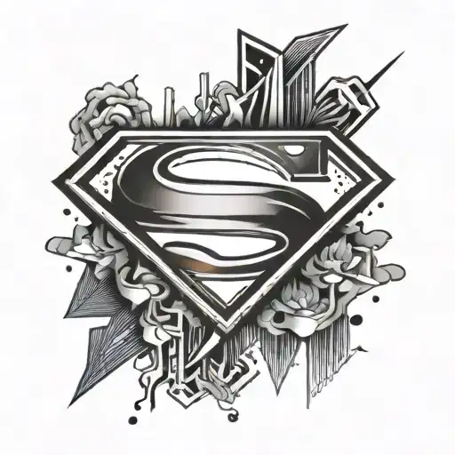 Superman logo with collage background  tattoo design idea