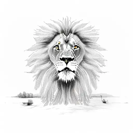 Lion on willow tree tattoo design idea