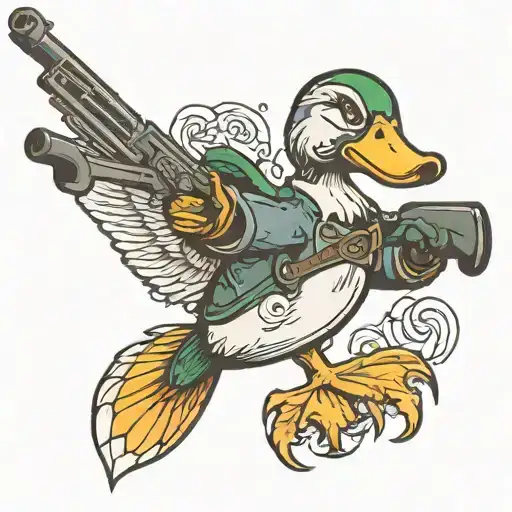duck holding a shotgun   tattoo design idea