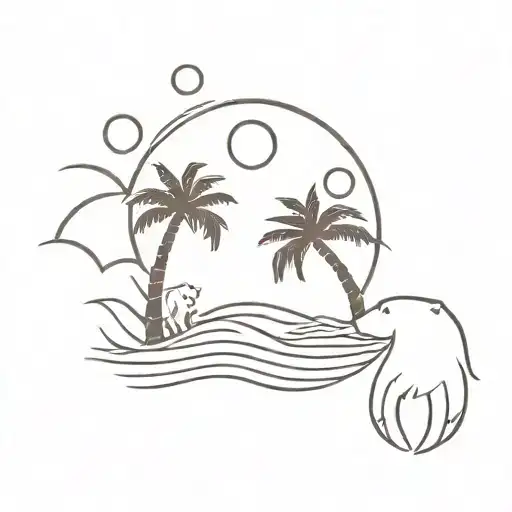 sun, wave, palm tree, CA bear, dog paw, hearts tattoo design idea