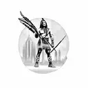 native red indians fighting classic 1920's gangsters with a metropolitan city background evenly spaced out for a back  tattoo design idea