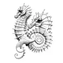 A mother seahorse carrying her baby on her tail tattoo design idea