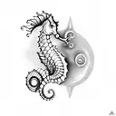 A mother seahorse carrying her baby on her tail tattoo design idea