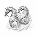 A mother seahorse carrying her baby on her tail tattoo design idea