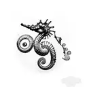 A mother seahorse carrying her baby on her tail tattoo design idea