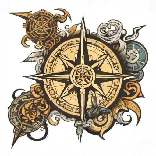 norse compass surrounded by various tattoo design idea