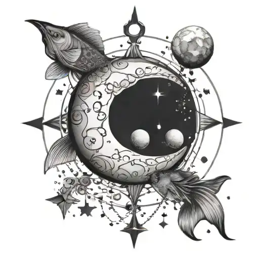  Pisces constellations and moon phase   tattoo design idea