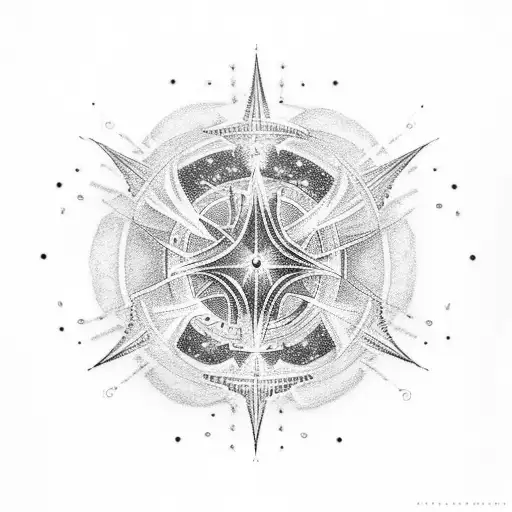 A celestial harp surrounded by glowing lights tattoo design idea