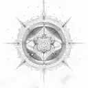 A celestial harp surrounded by glowing lights tattoo design idea