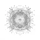 A celestial harp surrounded by glowing lights tattoo design idea