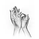 Hands reaching towards a shining chalice tattoo design idea