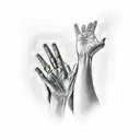 Hands reaching towards a shining chalice tattoo design idea