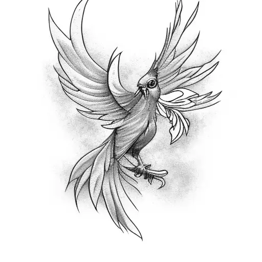 phoenix bird with 2 flowers and 1 butterfly tattoo design idea