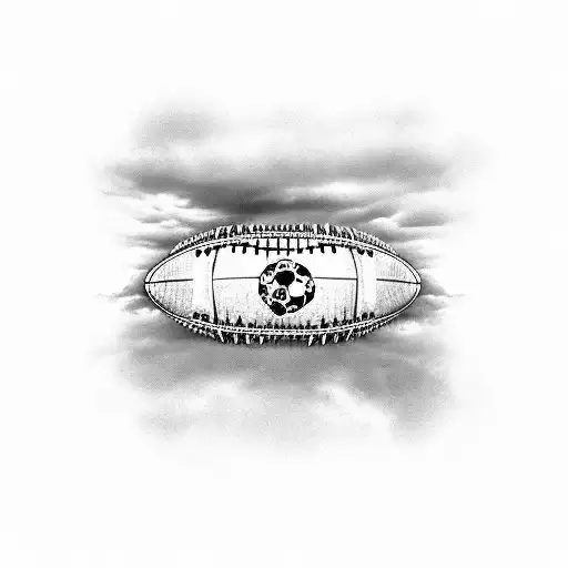 Design a black-grey tattoo showcasing the iconic Beira-Rio stadium with a football theme tattoo design idea