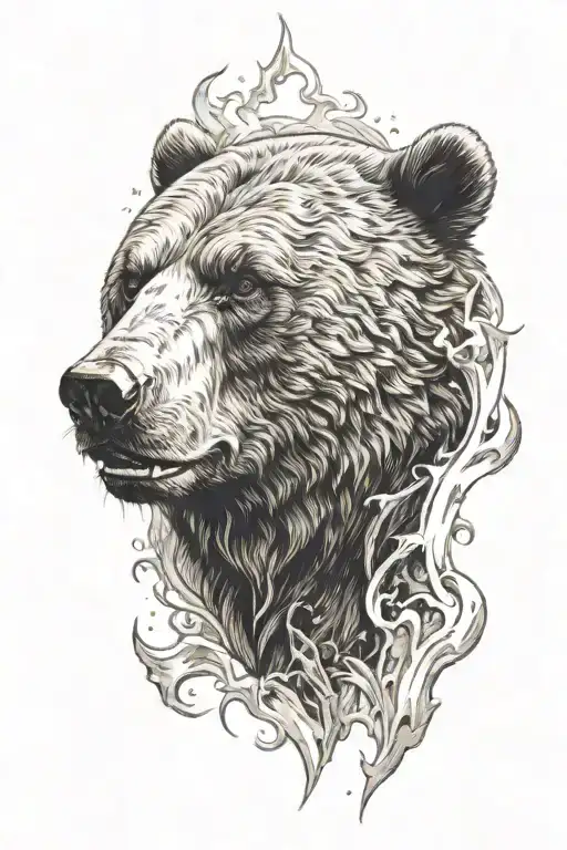 the head of an angry bear, the sun above him tattoo design idea