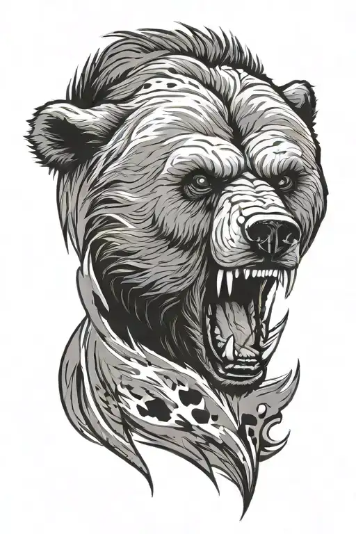 the head of an angry bear with a paw print tattoo design idea