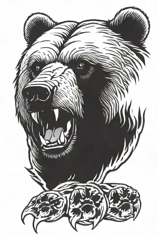 the head of an angry bear with a paw print tattoo design idea