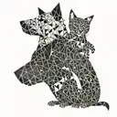 A geometric design featuring a mix of dog, cat, and bird silhouettes intertwined to represent the client's favorite animals tattoo design idea