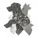 A geometric design featuring a mix of dog, cat, and bird silhouettes intertwined to represent the client's favorite animals tattoo design idea