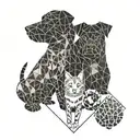 A geometric design featuring a mix of dog, cat, and bird silhouettes intertwined to represent the client's favorite animals tattoo design idea