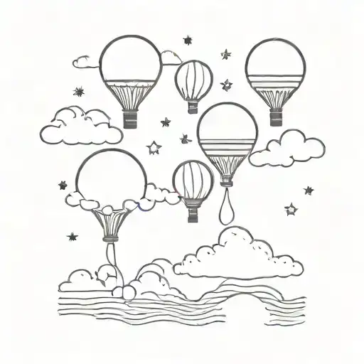 Balloons spelling out the names of each grandkid in the clouds tattoo design idea
